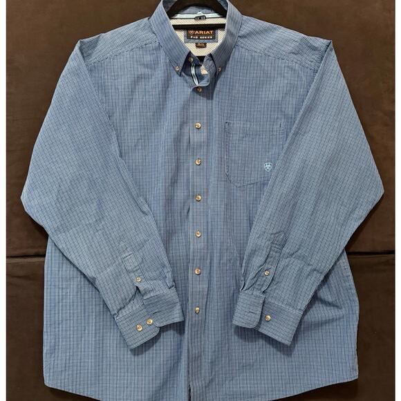 Ariat Pro Mens 2XL Shirt Blue Check Long Sleeve Western Rodeo Cowboy Ranch XXL - Picture 1 of 8